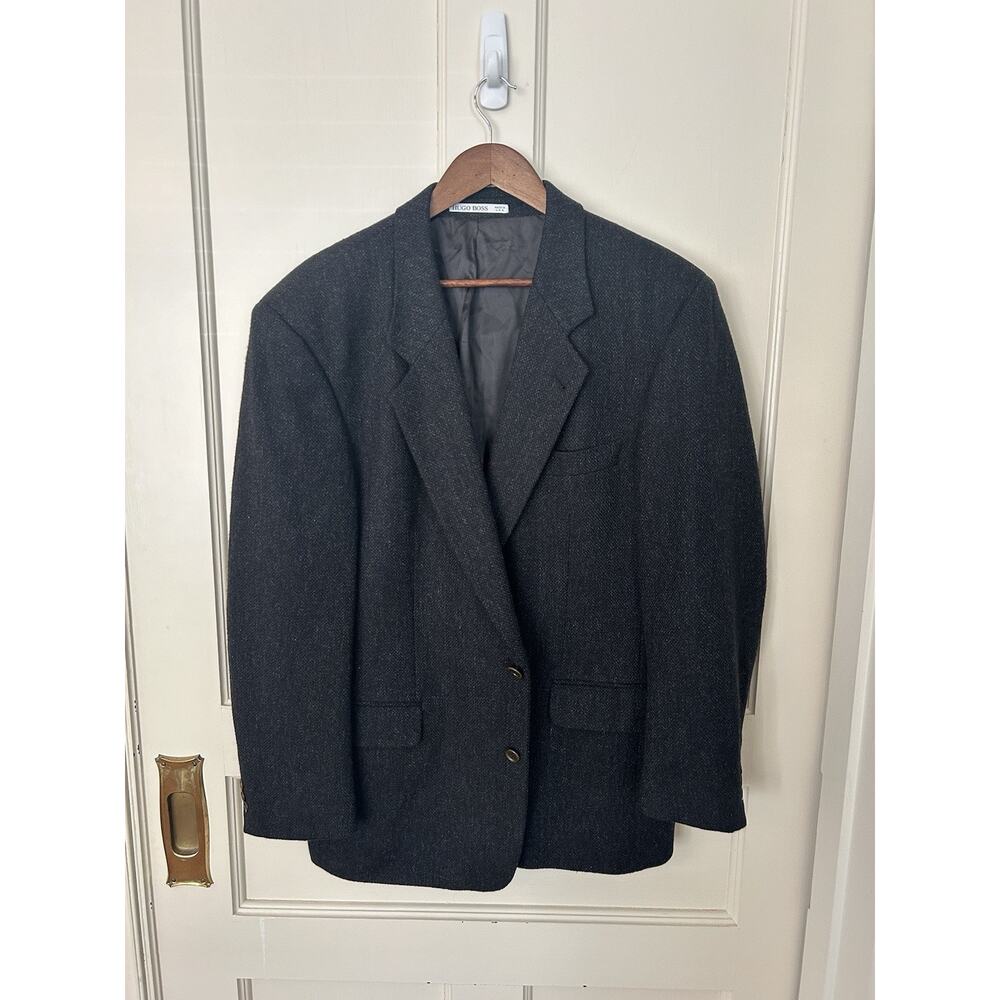 Vintage Hugo Boss Tweed Jacket Blazer Mens Size 44R Charcoal Preppy Academic USA
